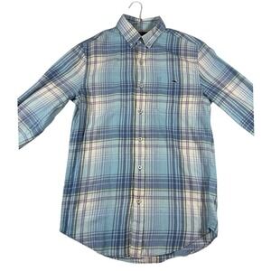 Vineyard Vines Mens XS Slim Fit Tucker Shirt Blue Plaid Cotton Linen Button Down